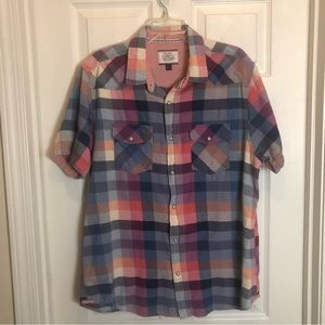 Flag & Anthem Plaid Short Sleeve Snap Front Shirt   Men’s XL